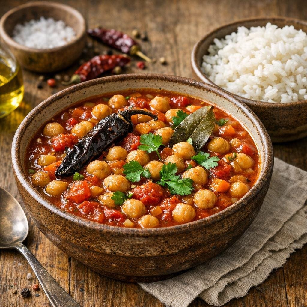 Ragoût de pois chiches au piment Pimientos rôti avec Piment Pimientos entier et séché