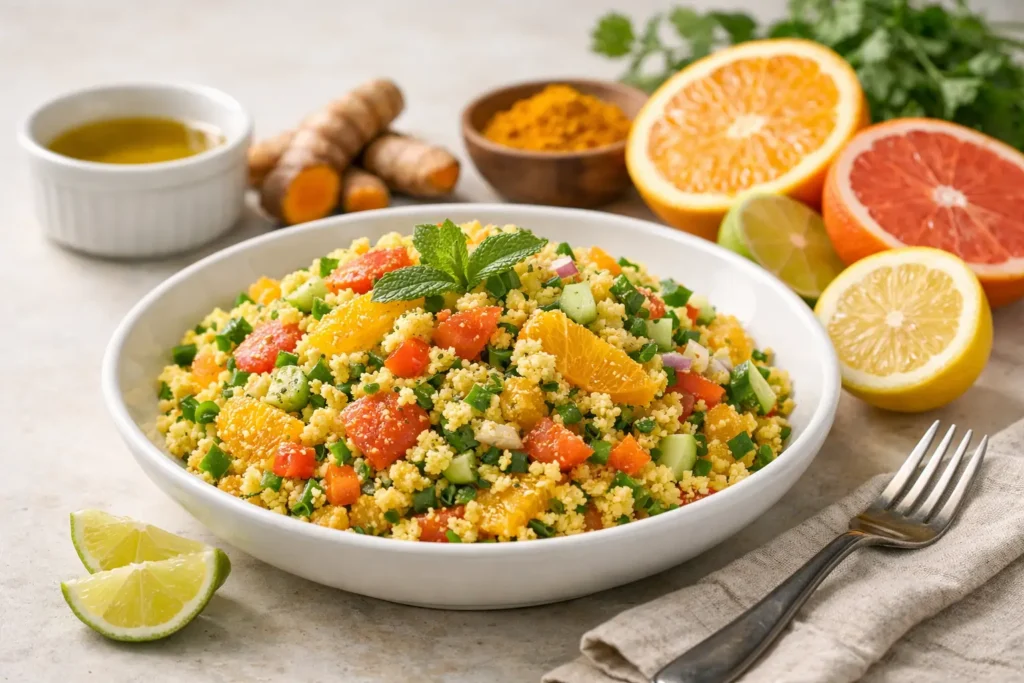Recette de taboulé aux agrumes et curcuma frais