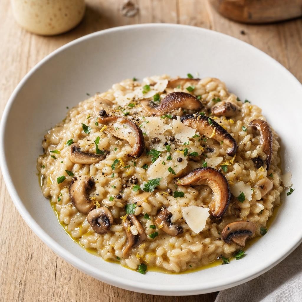 Risotto crémeux aux champignons et poivre à queue Cubèbe avec Poivre à queue Cubèbe
