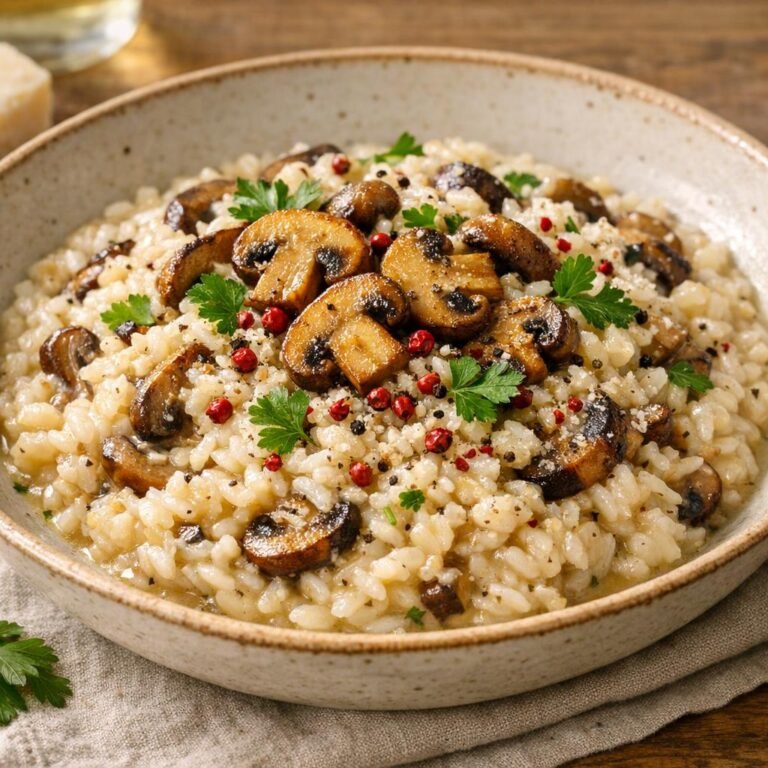 Risotto crémeux aux champignons et Poivre Rouge de Kampot avec Poivre Rouge de Kampot