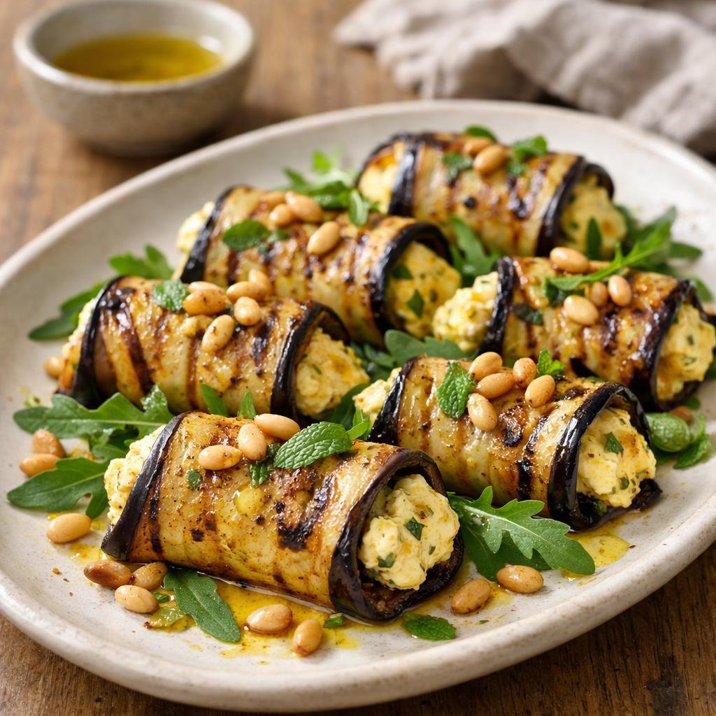 Roulés d'aubergine grillée