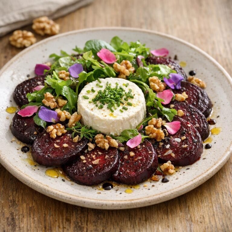 Salade chèvre frais, betterave rôtie et Douceur Florale avec Douceur Florale - Fleurs comestibles