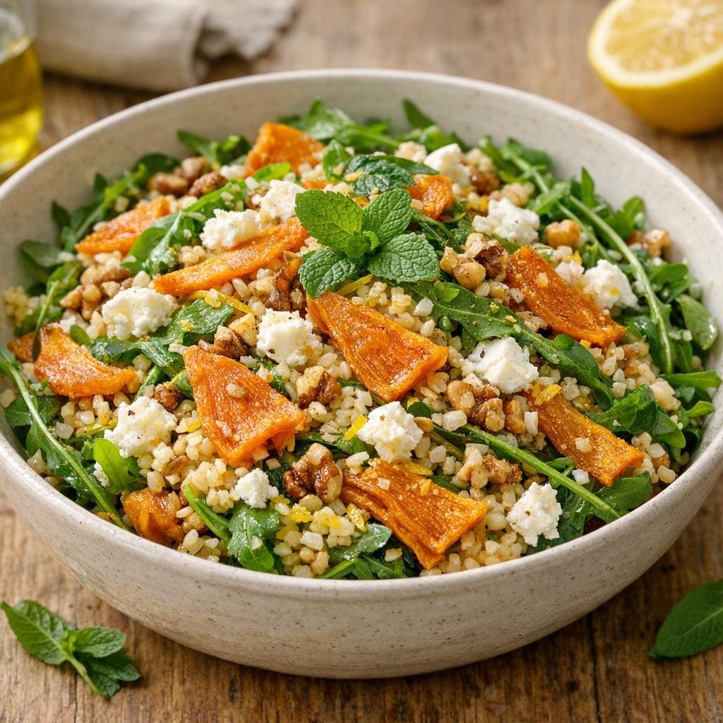 Salade de boulgour aux kakis séchés, chèvre et noix avec Kakis séchés