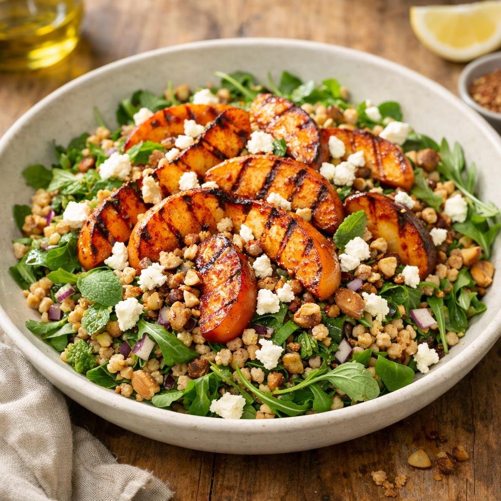 Salade de freekeh aux pêches