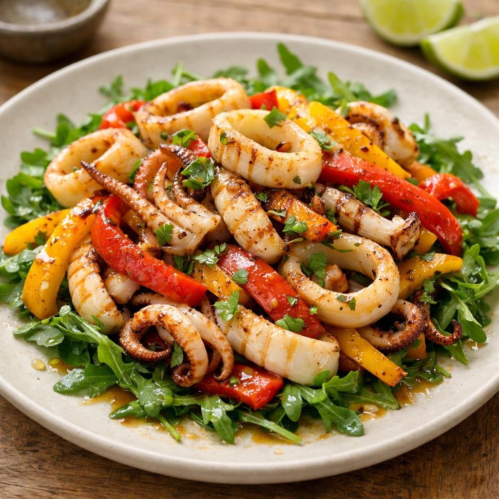 calamars grillés poivrons