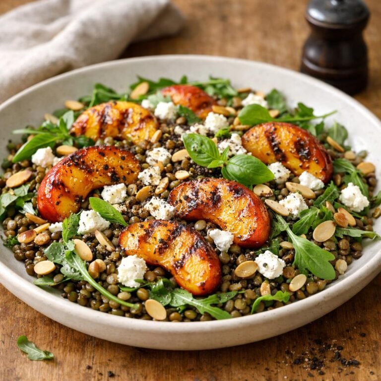 Salade tiède lentilles pêches