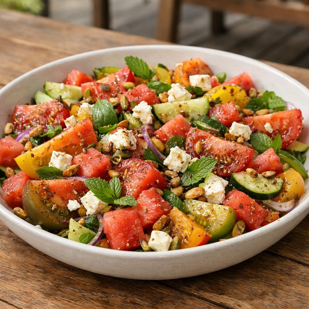 salade tomates pastèque fumée