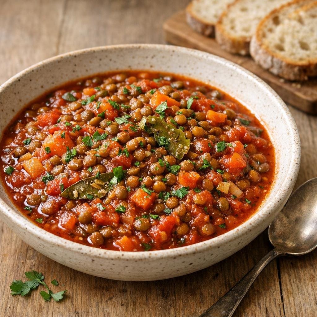 Sauce tomate au laurier concassé et lentilles avec Feuilles de Laurier Concassées
