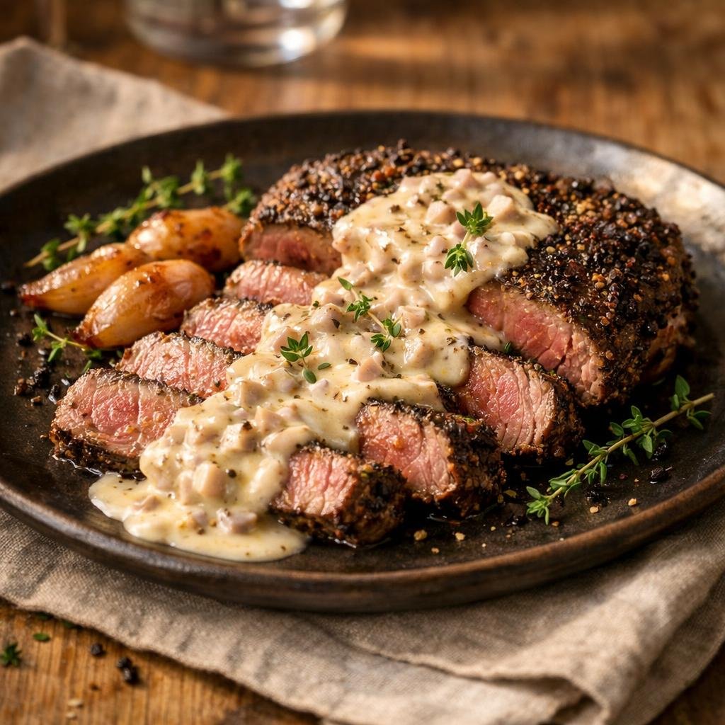 Steak poêlé au poivre