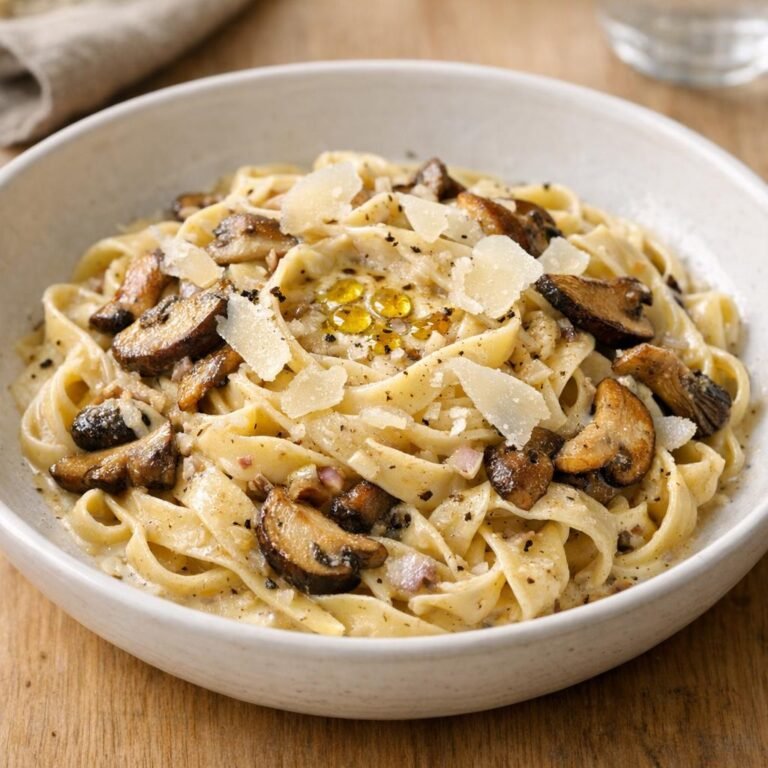 Tagliatelles à la truffe blanche, champignons & parmesan avec Huile d'olive à la Truffe Blanche