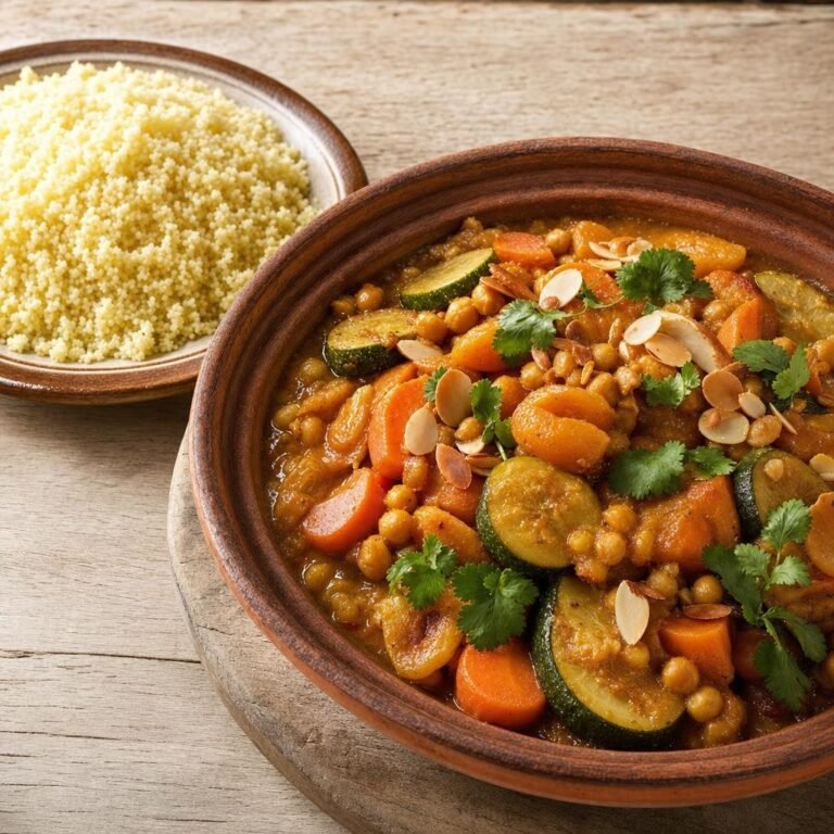 Tajine végétarien aux pois chiches, carottes et abricots avec Tajine