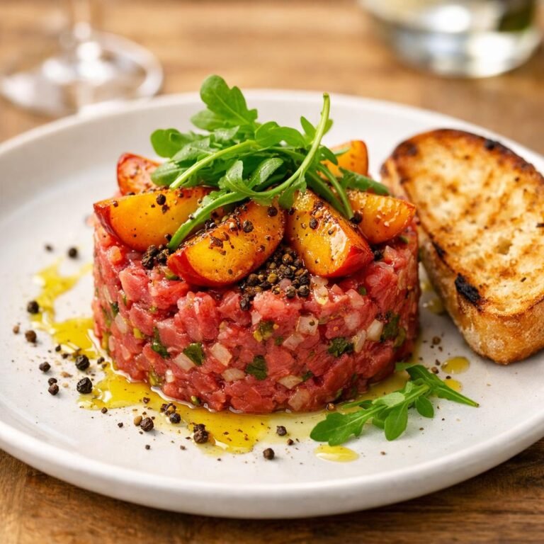 Tartare de bœuf aux pêches