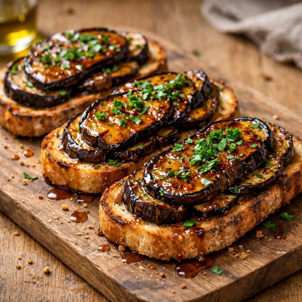 tartines aubergine confite