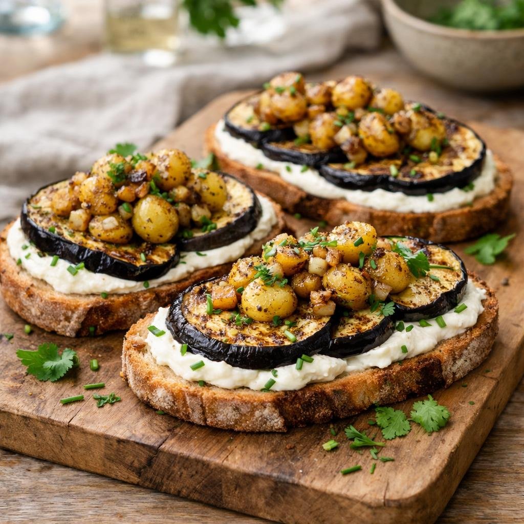 Tartines aubergine labneh