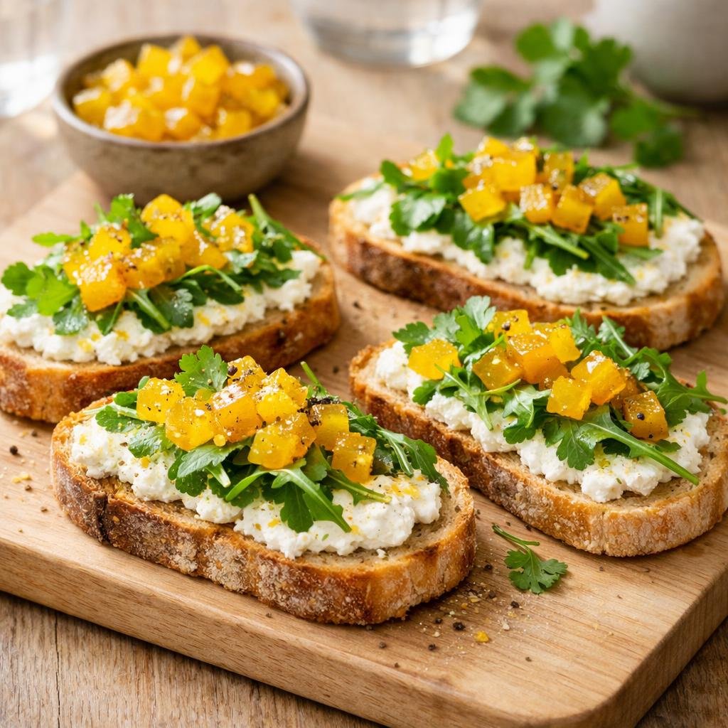 tartines ricotta roquette