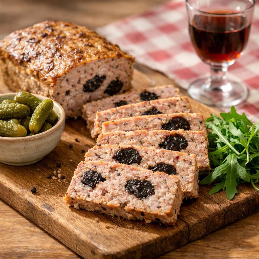 Terrine de porc aux pruneaux, porto et quatre‑épices