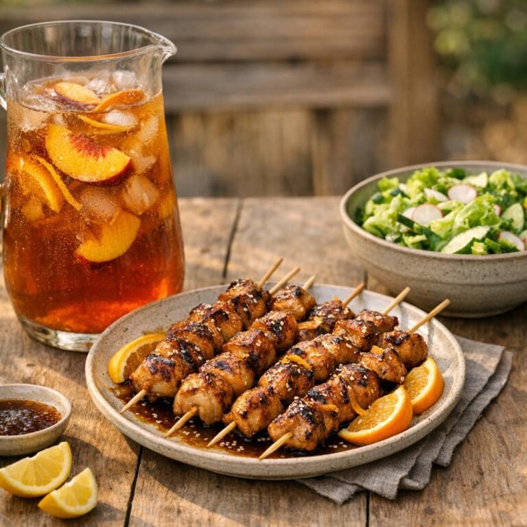 Thé glacé pêche maison et brochettes d’orange avec Thé Glacé Pêche