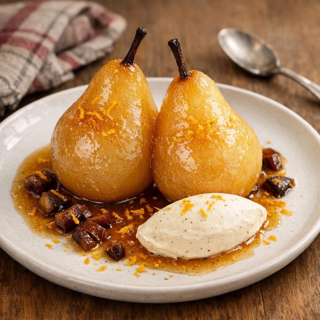 Poire pochée festive