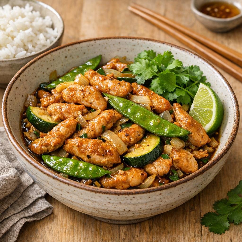 Wok poulet gourmand aux légumes sautés, parfumé avec Wok Gourmand