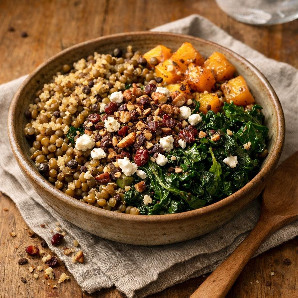 Bol tiède quinoa‑lentilles