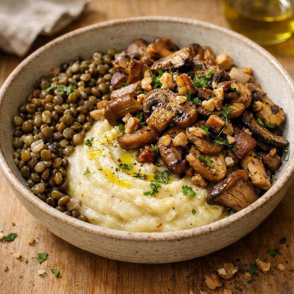 Bowl lentilles champignons