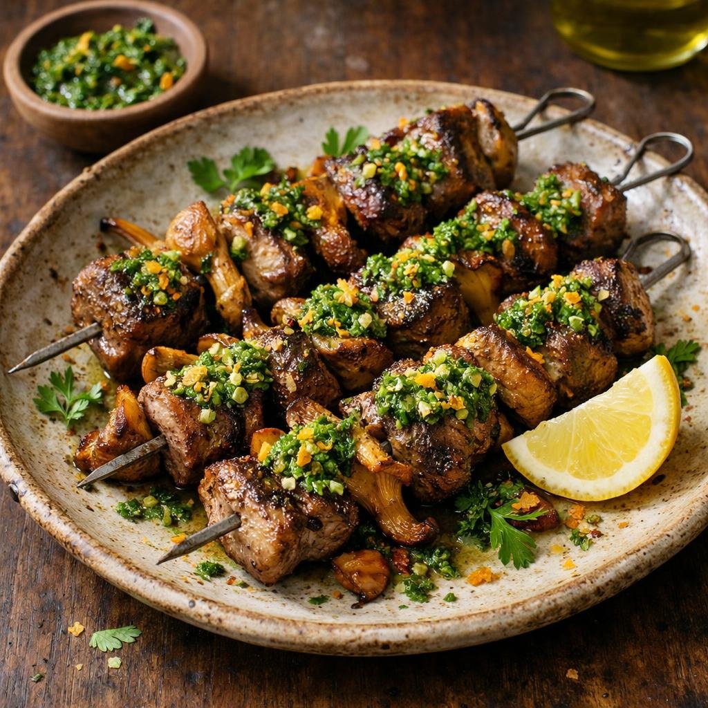 Brochettes agneau et champignons