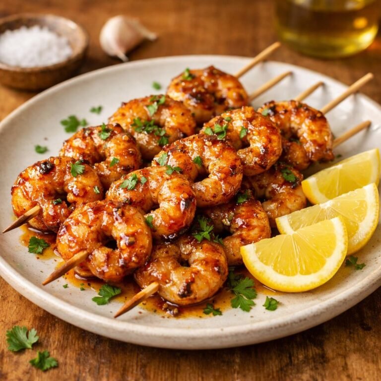 Brochettes crevettes laquées