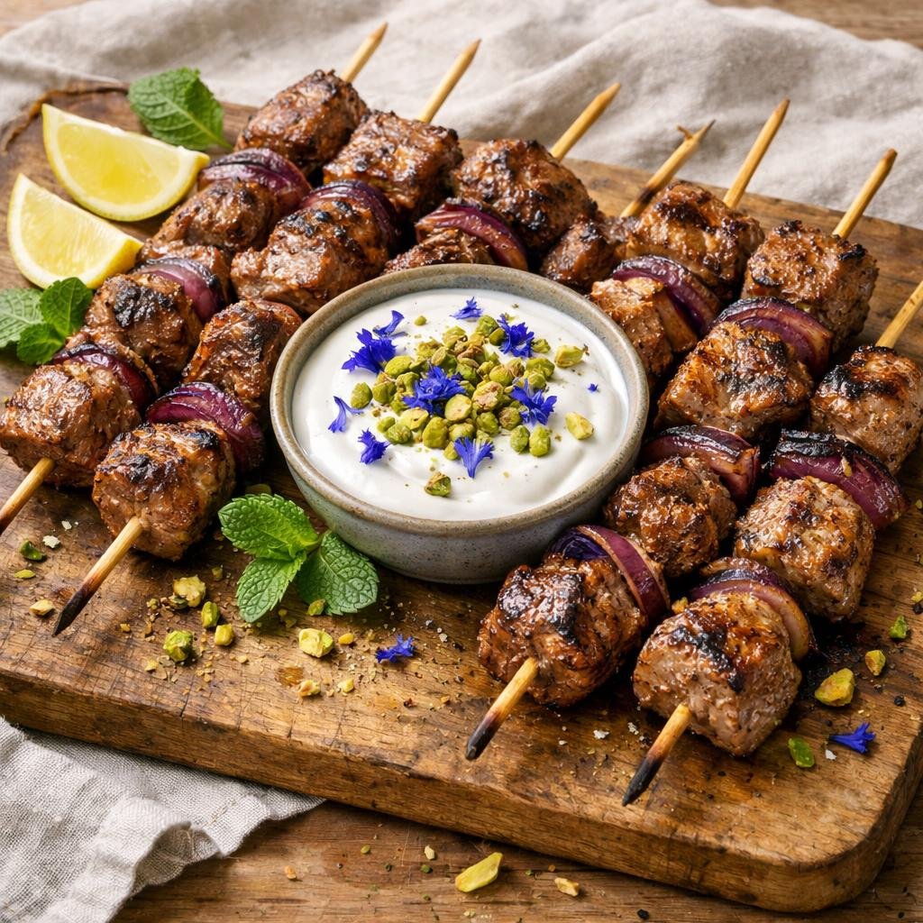 Brochettes d'agneau au bleuet