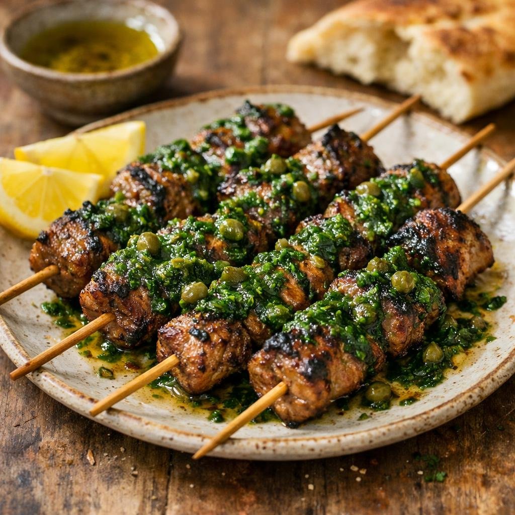 Brochettes d'agneau spiruline
