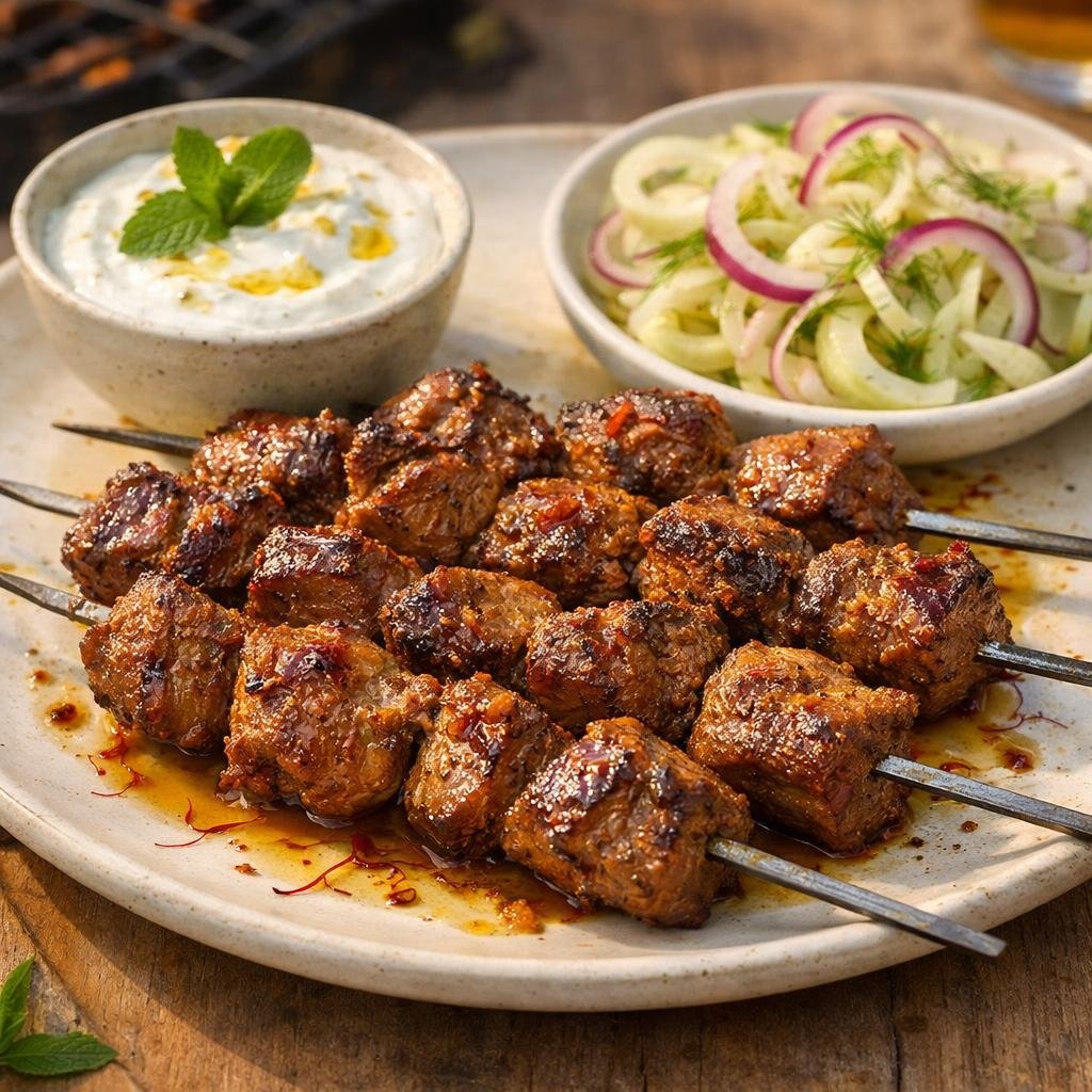 Brochettes d'agneau safranées