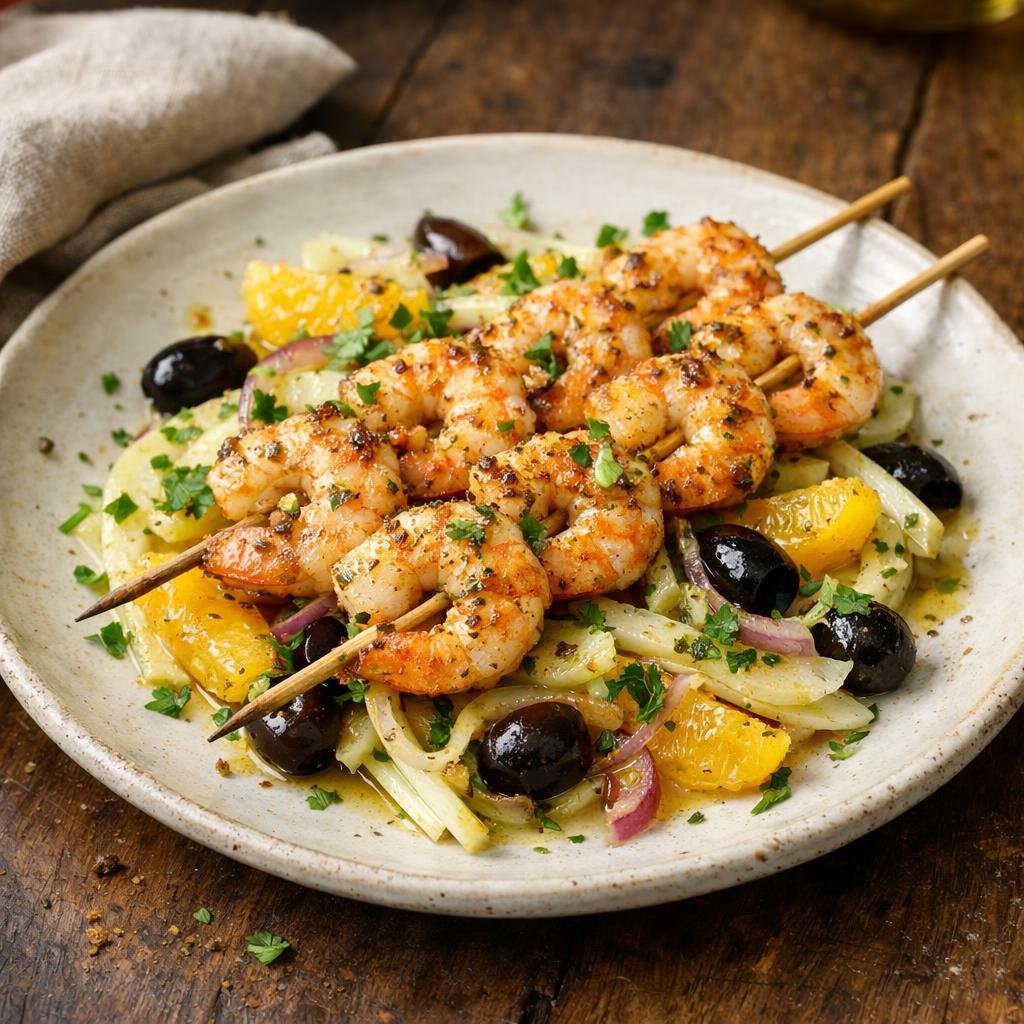 Brochettes de crevettes grecques