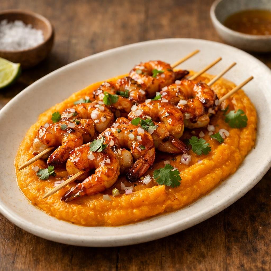 brochettes de crevettes laquées