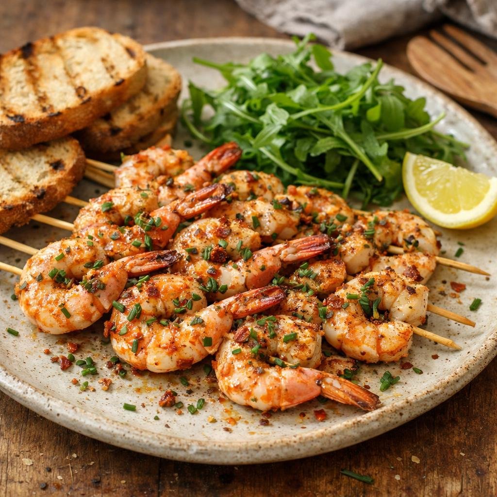Gambas marinées bruschetta