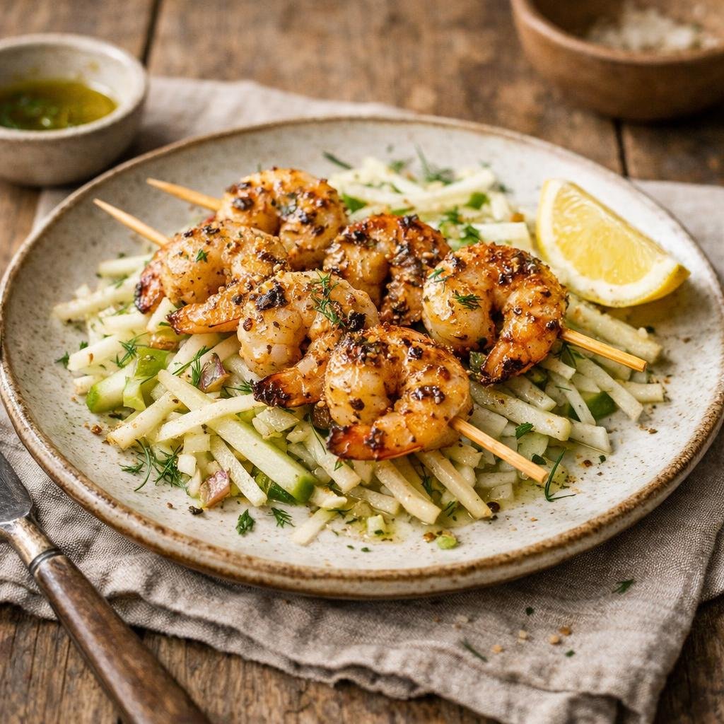 Brochettes gambas marinées