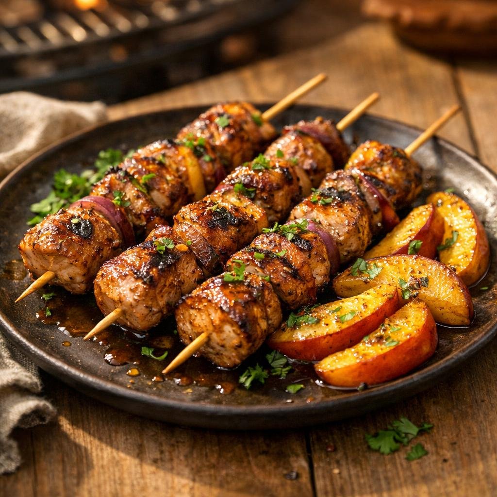 Brochettes de porc aux pommes