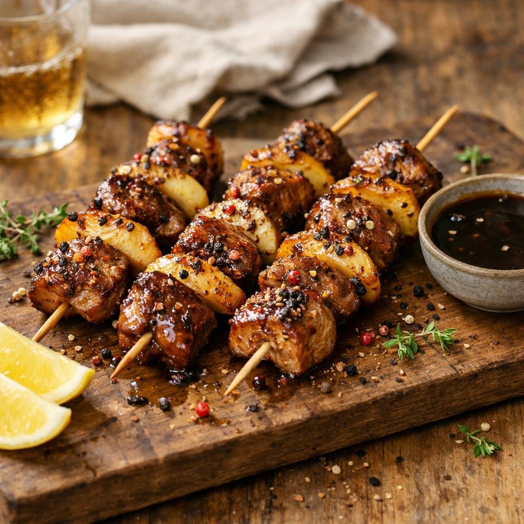 Brochettes de porc aux pommes