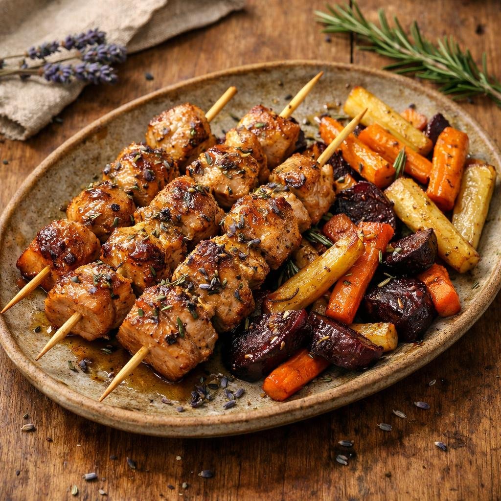 Brochettes de porc lavande