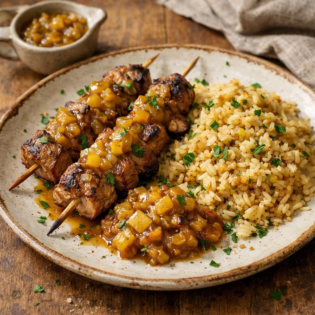 Brochettes de porc moussaka