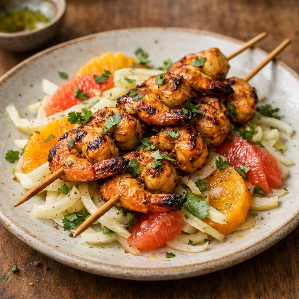 Brochettes gambas curry