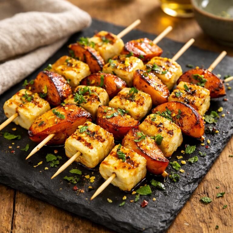 Brochettes halloumi pêches