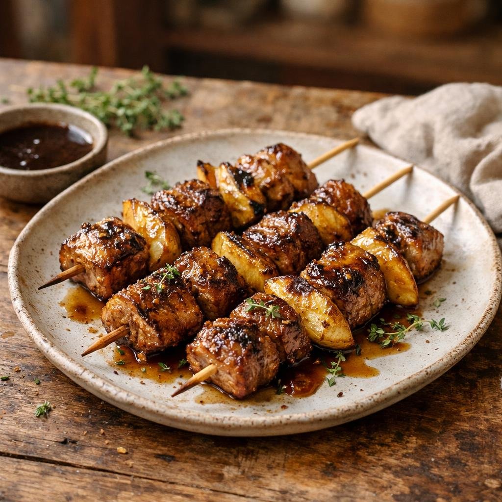 Brochettes porc caroube