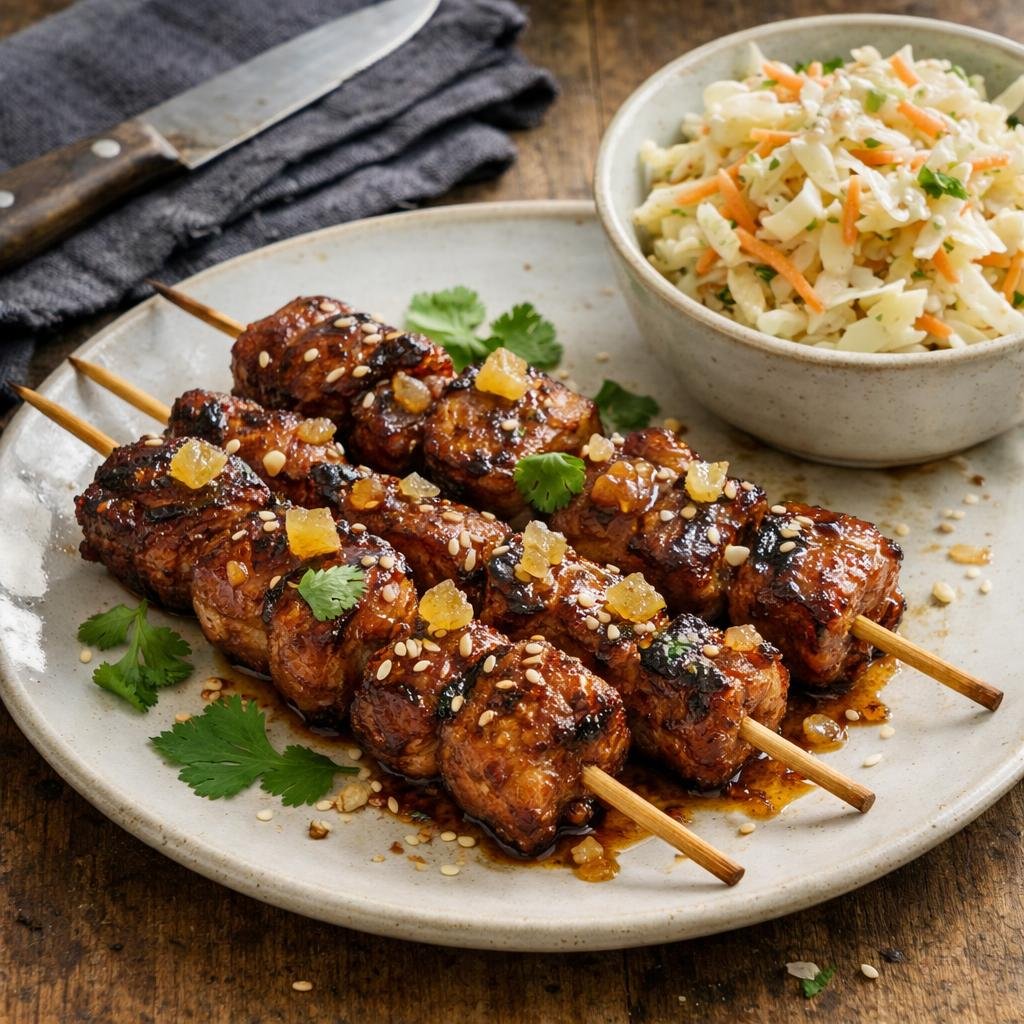 Brochettes porc gingembre