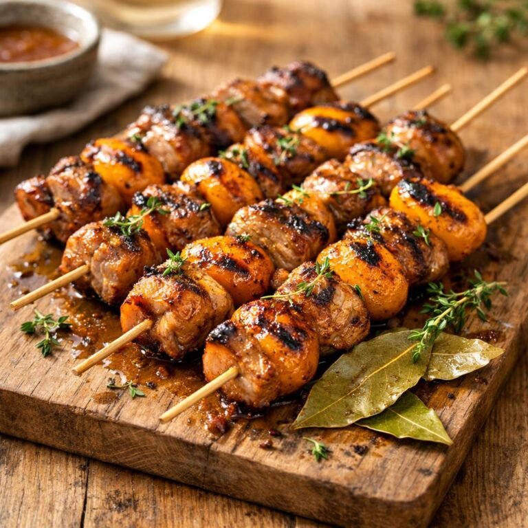 Brochettes porc laurier abricots