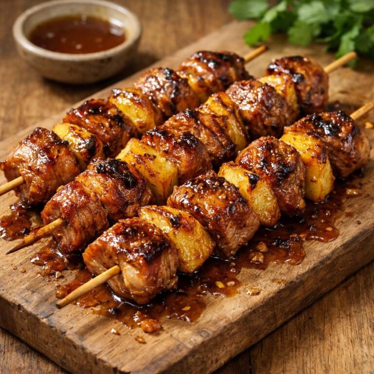 Brochettes porc pomme
