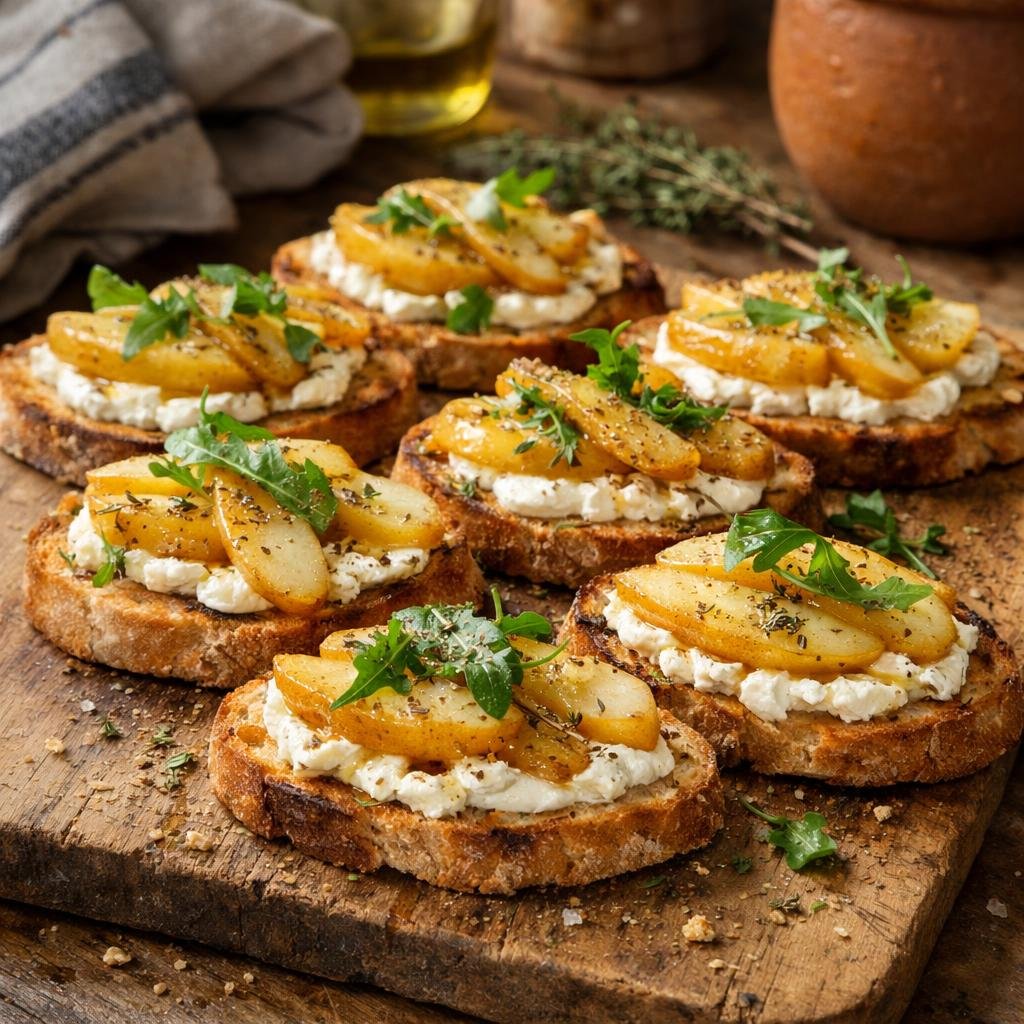 Bruschetta chèvre poires thym