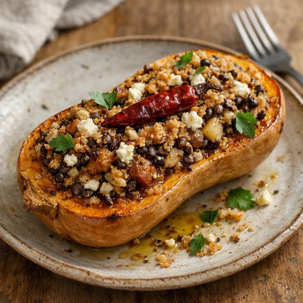 Butternut farci quinoa lentilles