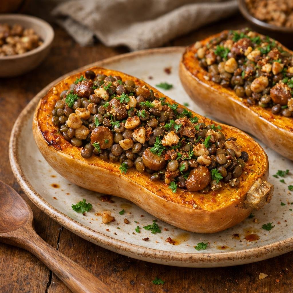 Butternut farcie lentilles