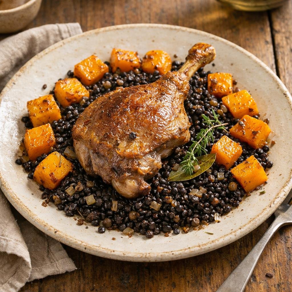 Canard confit lentilles