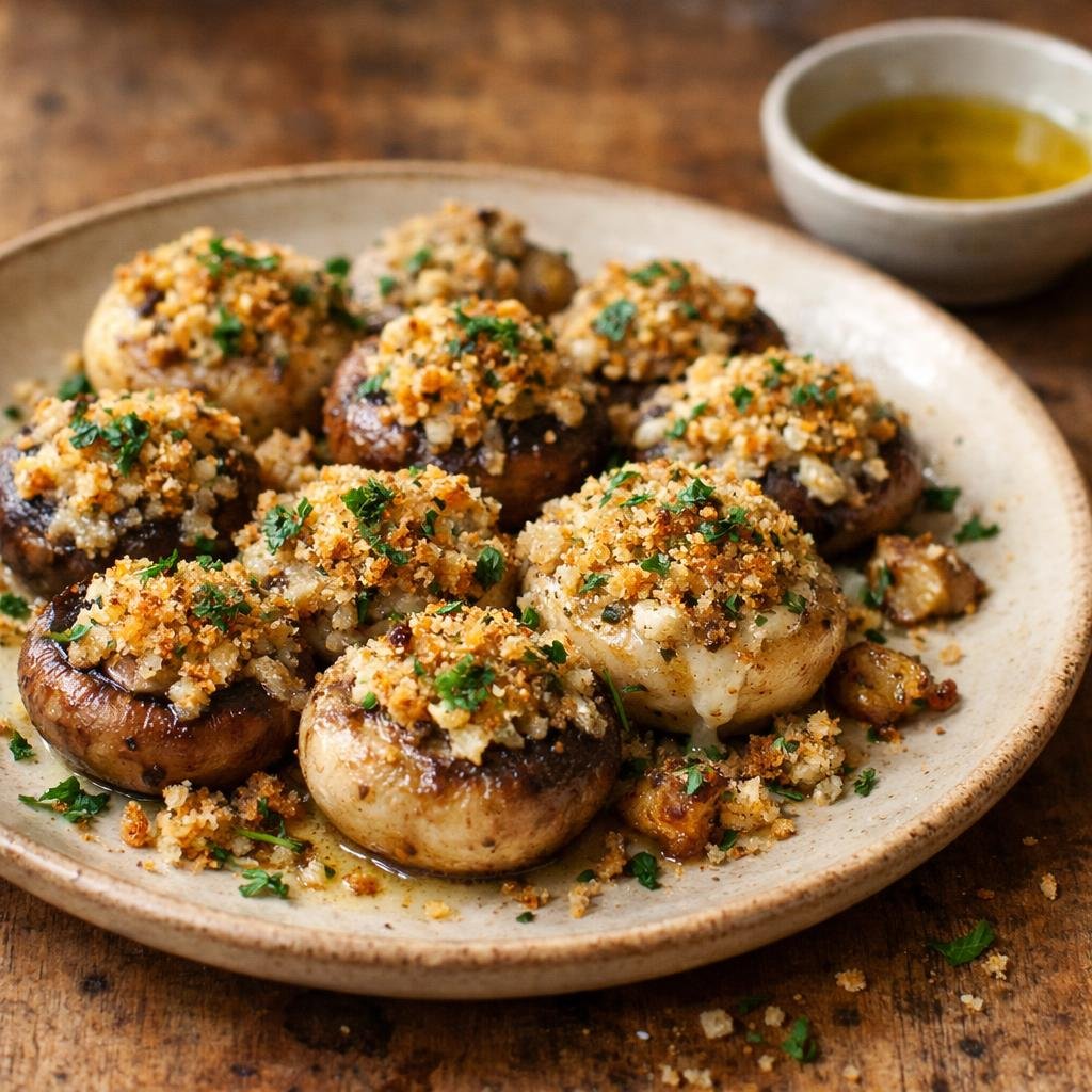 Champignons gratinés ail fumé