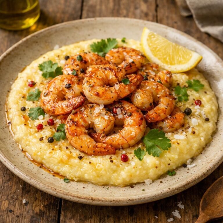 Crevettes rôties polenta